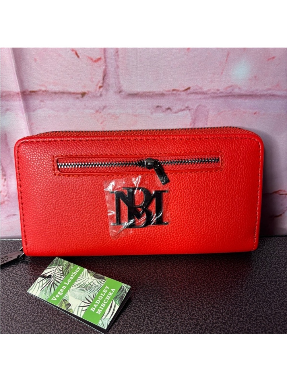 Badgley Mischka Red Zip-Around Wallet with Front Zip Pocket